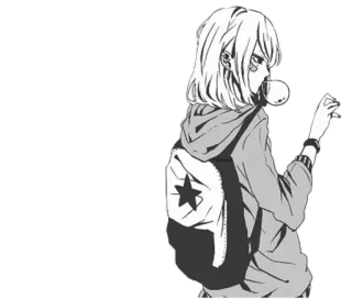 😒 731aebf3 애니메이션, 만화, 여자, 배낭, 별, 후드티 telegram sticker