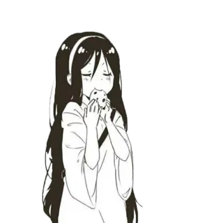 😋 8b341e59 애니메이션 여자, 귀여운, 먹는, 만화, 흑백 telegram sticker