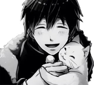 😄 e381f6e3 애니메이션, 고양이, 소년, 행복한, 우정, 포옹 telegram sticker