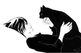 😔 fea3e078 애니메이션, 검은 고양이, 소년, 애완동물, 만화, 고양이 telegram sticker