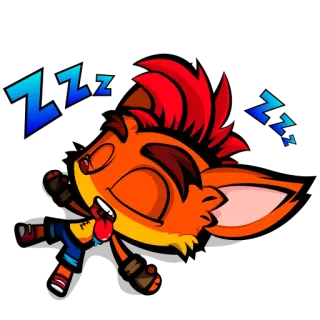 😴 ee99894c Crash Bandicoot 크래쉬 밴디쿳, 자는, 만화, 비디오 게임, 캐릭터, 주황색 telegram sticker