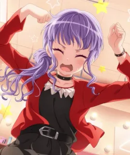 😠 7d4aad18 애니메이션, 소녀, 보라색 머리, 빨간 재킷, 귀여운, 표정 telegram sticker