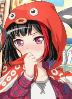 😊 ff62f5d9 애니메이션 여자, 문어 후드티, 귀여운, 만화, 빨간색, 후드티, 펭귄 telegram sticker