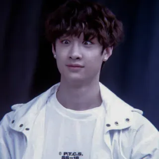 🀄️ 9d278358 P.T.C.S. SS-18 Person, weiße Jacke, lockiges Haar, lustiges Gesicht, Koreanisch telegram sticker
