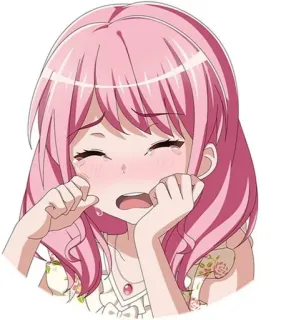 😭 dcd797c5 动漫女孩, 哭泣, 悲伤, 粉色头发, 情绪化 telegram sticker