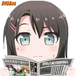 🗞 56198fae 美咲お茶会で奇行!? バ
ンル
ドル
★ス
新聞
HTTPS://T.ME/STIKERFORALL
DIGE44 Аниме, Газета, Мультфильм whatsapp sticker