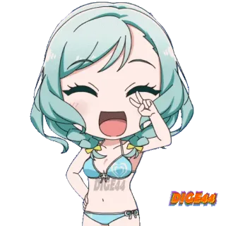 ✌️ a0330534 Аниме, Девушка, Бикини, Мультфильм, Милый, Чиби whatsapp sticker