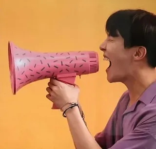 🗣 eff0889f personne, mégaphone, crier, communication, rose, fort, voix telegram sticker