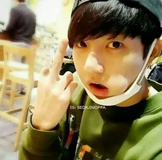 🖕 d8661e9c IG: SEOKJINOPPA pessoa, jovem adulto, gesto ofensivo telegram sticker