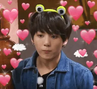 💭 aeec937b Jungkook kpop, bts, hati, bando katak, imut, tersenyum telegram sticker