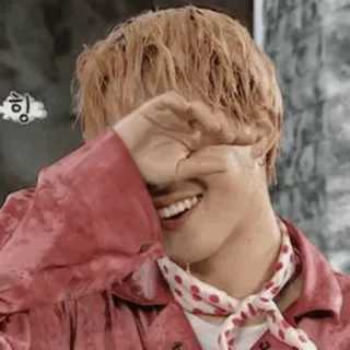 💭 f6c99134 흥 orang, senyum, korea, ekspresi, rambut basah, kemeja merah muda telegram sticker