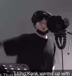 🤙 017a45a4 Jung Kook Jung Kook warms up with kpop, zanger, opnamestudio, microfoon, muziek, artiest whatsapp sticker