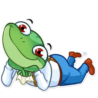 😊 1808df15 frog, cartoon, character, lying down, relaxation telegram sticker