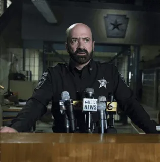 😒 0db70fc6 NEWS police, homme, actualités, shérif, badge, uniforme, conférence de presse, barbe whatsapp sticker