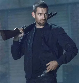 😕 ca9e0b8b homme, arme à feu, fusil, arme, veste whatsapp sticker