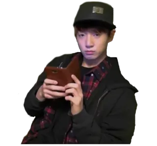 😒 988015c6 человек, мужчина, шляпа, куртка, портрет, смартфон whatsapp sticker