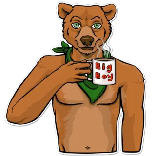 ☕ 17aec475 Big Boy 熊, 咖啡, 拟人, 卡通, 动物, 贴纸 telegram sticker
