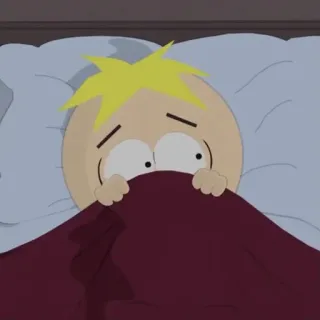 😰 51ebce92 Butters Stotch South Park Butters, South Park, Kreskówka, Przerażony, Łóżko, Animowany, Postać telegram sticker