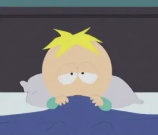 😐 8b0dec66 Butters Stotch South Park Butters, South Park, kreskówka, śpiący, łóżko, poduszka, postać telegram sticker