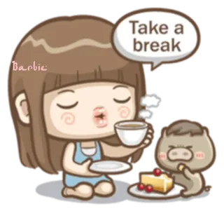 ☺️ 8a0abe35 Take a break dibujos animados, lindo, café, descanso, chica, torta telegram sticker