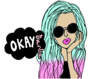 😐 f61ebc75 Barbie OKAY mujer, gafas, dibujos animados, moda, peinado telegram sticker