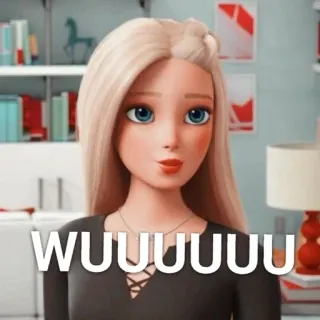 👎 d4ab9aff WUUUUUU Barbie, Cartoon, Blond, Meisje, Meme telegram sticker
