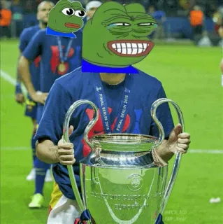 😂 ae2ea1e0 Pepe the Frog FINAL BERLIN 2015 Meme, Pepe o Sapo, Esportes, Futebol, Troféu, Celebração whatsapp sticker
