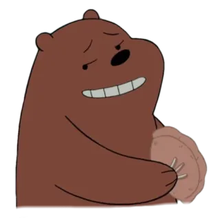 😬 01e27f50 Grizzly We Bare Bears медведь, мультфильм, гризли, еда, держит, счастливый whatsapp sticker