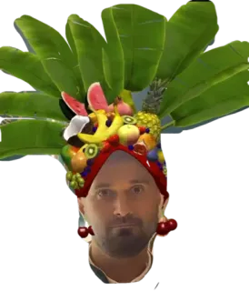 🍒 d35f6b9f ผู้ชาย, ผลไม้, เครื่องประดับศีรษะ, เขตร้อน, ภาพเหมือน, ใบหน้า, ใบตอง telegram sticker