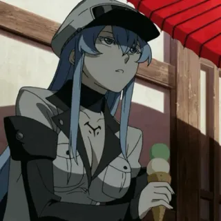 🍬 aaa28a25 Esdeath Akame ga Kill! 动漫, 蓝头发, 艾斯德斯, 斩赤红之瞳, 冰淇淋 telegram sticker