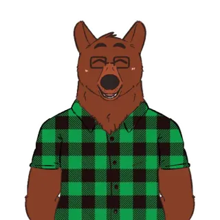 😊 76cd2d82 熊, 毛茸茸, 拟人化, 眼镜, 格子衬衫, 动物, 卡通 telegram sticker