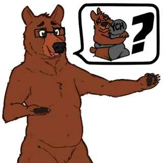 🤗 9b1badfc YCH 熊, 卡通, 动物, 眼镜, 问题, 对话气泡, 毛茸茸 telegram sticker