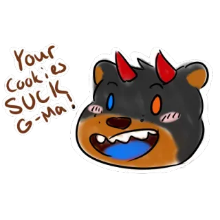 🍪 071c5b21 Your cookies SUCK, G-Ma! biscotto, diavolo, demone, orso, divertente, cartone animato whatsapp sticker