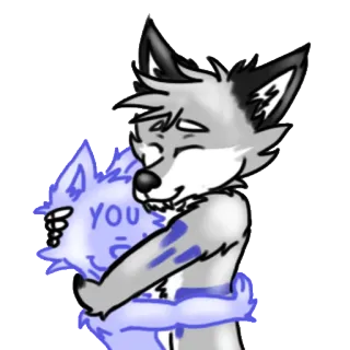😌 0f0d507f YOU desenho animado, lobo, abraço, amizade, animal, amor whatsapp sticker