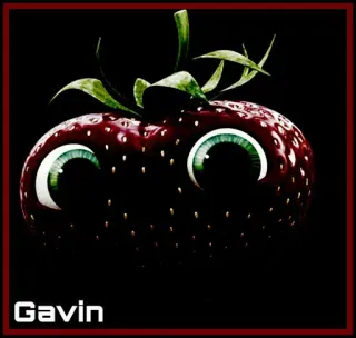 🌸 6100aa70 Gavin สตรอว์เบอร์รี, การ์ตูน, ตา, ผลไม้, น่าขนลุก, ตัวละคร whatsapp sticker