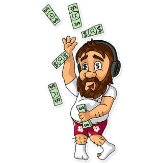 💵 42126669 деньги, мультик, бородатый мужчина, доллары, богатство, наушники telegram sticker