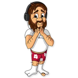 🤗 61ab1368 Мультфильм, Наклейка, Мужчина, Наушники, Борода, Повседневный telegram sticker