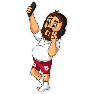 ✌️ c3f69c92 мультфильм, селфи, мужчина, наушники, знак мира, повседневный telegram sticker