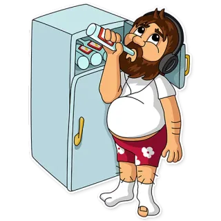🍾 d69c9b7e мужчина, мультфильм, холодильник, напиток, наушники, отдых, повседневный telegram sticker