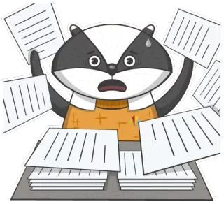 😨 33819b36 แบดเจอร์, ท่วมท้น, ความเครียด, เอกสาร, กังวล, การ์ตูน, สติกเกอร์ telegram sticker