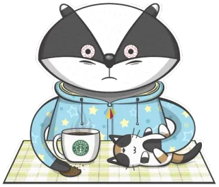 😩 7129a0dc STAR DARKS COFFEE แบดเจอร์, กาแฟ, แมว, ง่วง, การ์ตูน, สัตว์ telegram sticker