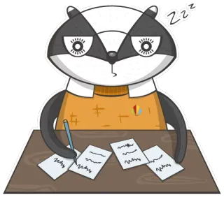 😴 b02455e3 แบดเจอร์, การ์ตูน, สัตว์, การเขียน, โต๊ะทำงาน, เหนื่อย, ง่วง telegram sticker