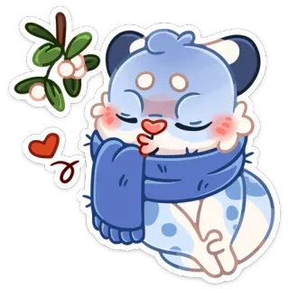 😘 7a21a11e cute, mistletoe, scarf, cartoon, animal, winter, heart, holiday telegram sticker