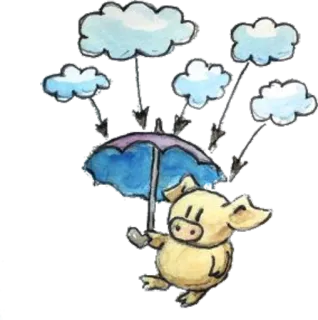🙊 19e58421 pig, umbrella, clouds, rain, animal, cute telegram sticker
