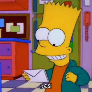 😁 0b1eb55e Bart Simpson The Simpsons YES! kreskówka, animacja, telewizja, szczęśliwy, ekscytacja telegram sticker