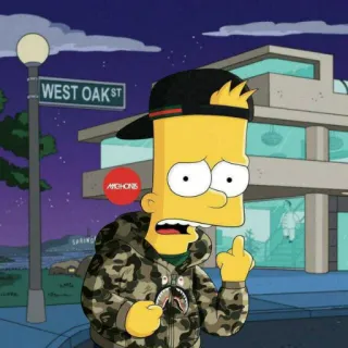 🖕 f95256bf Bart Simpson The Simpsons WEST OAK ST desenho animado, dedo do meio, ofensivo, simpsons, bart telegram sticker