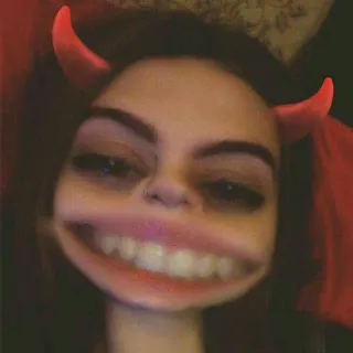 😬 a9865eb5 cuernos de diablo, divertido, dibujos animados, cara, chica whatsapp sticker