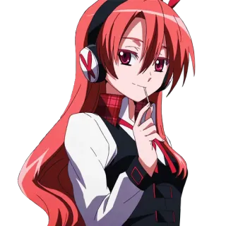 😊 122ce21a Chelsea Akame ga Kill! Anime, Chica, Auriculares, Piruleta, Pelo rojo, Sonriendo, Personaje telegram sticker