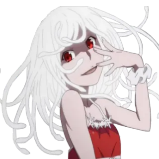🐍 6217acc9 anime, chica, ojos rojos, signo de paz, pelo blanco, personaje telegram sticker