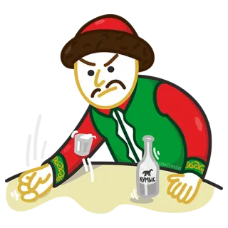 😡 109a7333 ҚҰМЫЗ zangado, roupas tradicionais, bebendo, kumis, bebida, Cazaquistão telegram sticker